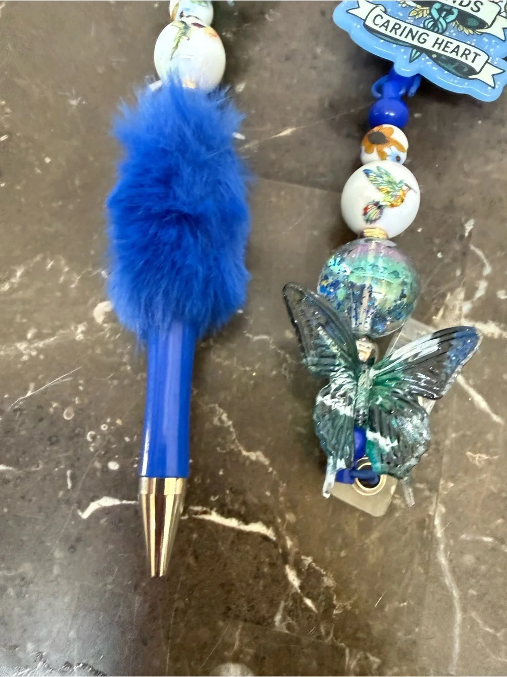 Healing Hands Medical Butterfly Hummingbird Beaded Pen and Matching Badge Reel